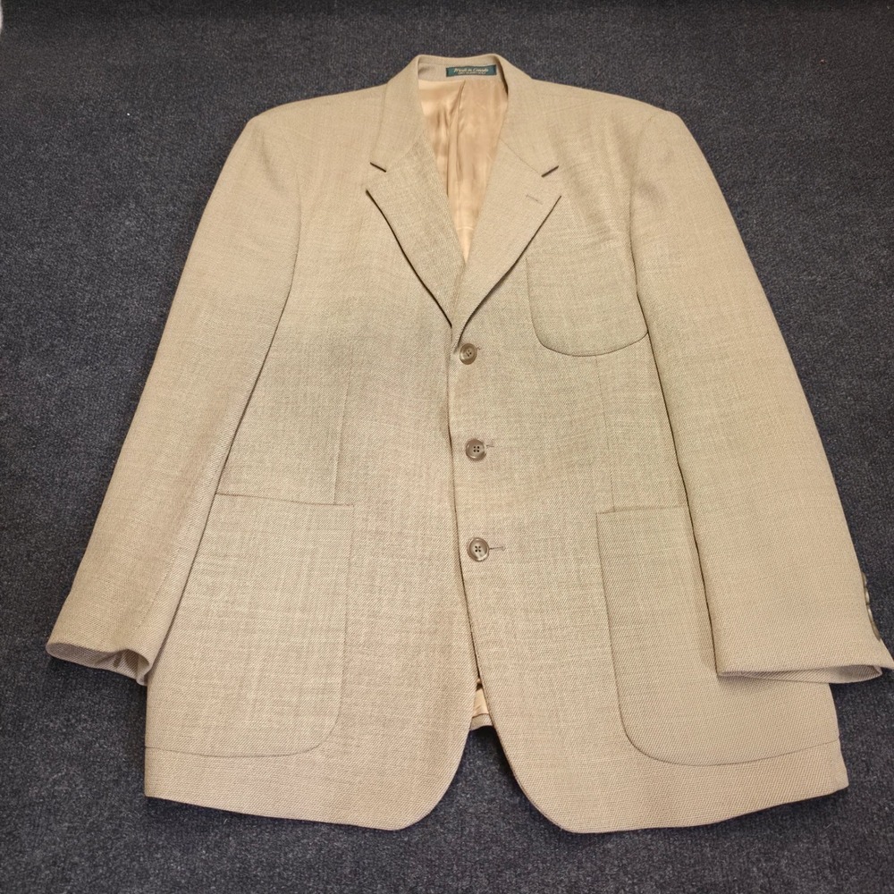 Vtg Kasper Mens 44R Tan 100% Wool 3Button Blazer Sport Coat Made in Canada Beige